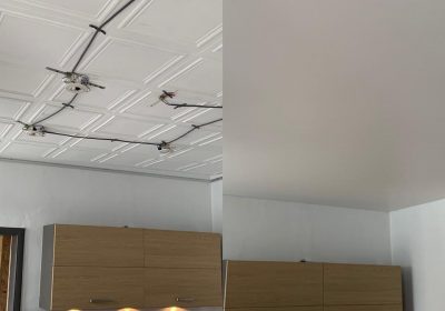 Installation de plafond tendu dans une cuisine