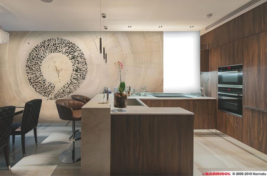 Plafond tendu beige - Cuisine